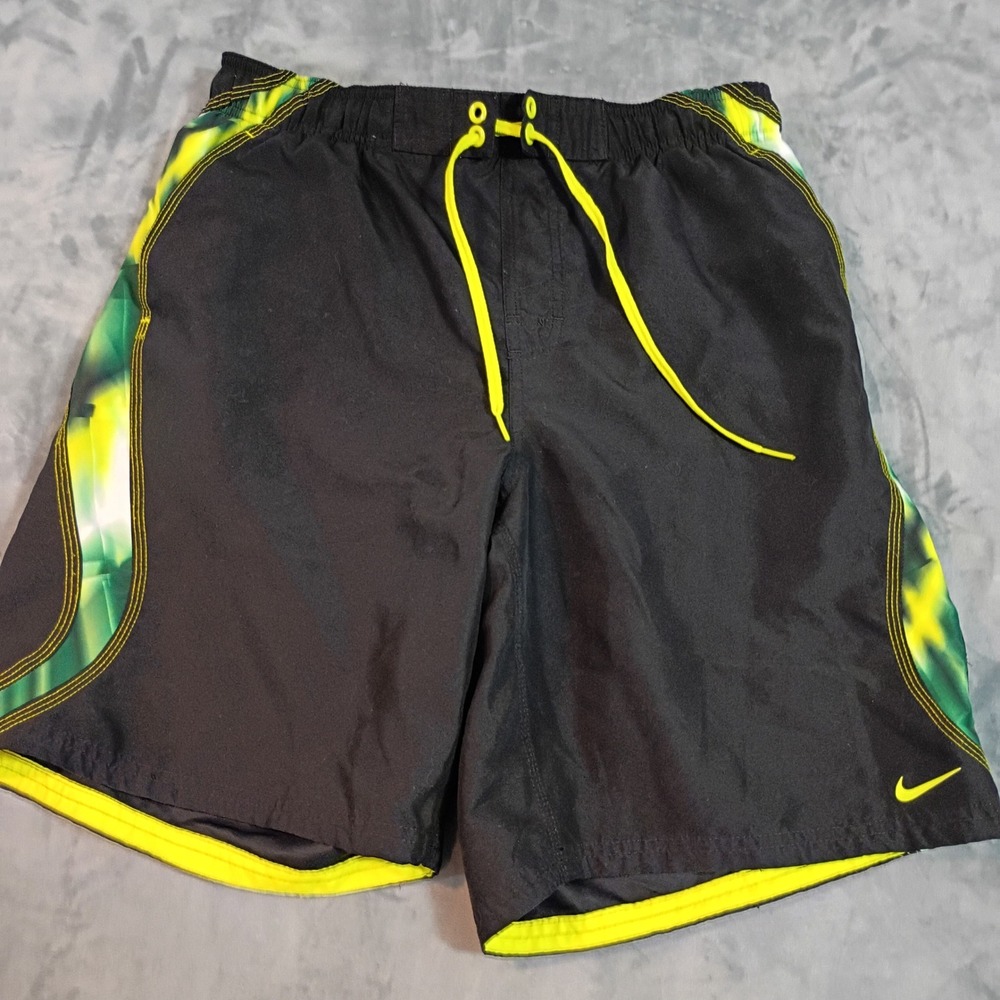 Nike Mens Swim Trunks Black Neon Yellow Green Graphic Board Shorts Size M
